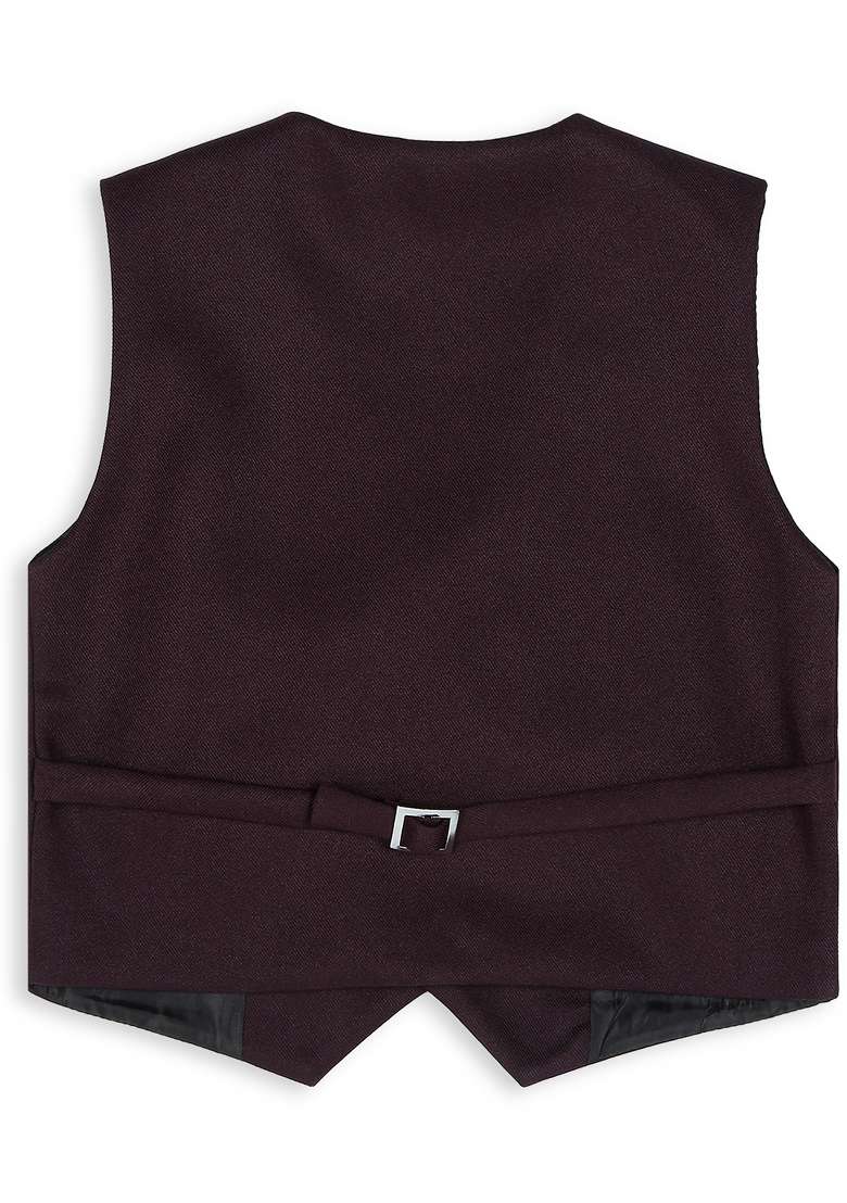 Wine Printed Poly Cotton Nehru Jacket Set For Boy - Indya