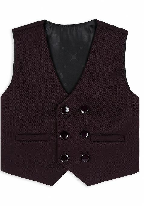 Wine Printed Poly Cotton Nehru Jacket Set For Boy