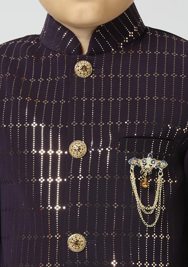 Purple Tikali Work Poly Cotton Kurta Set For Boy