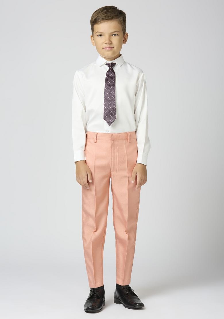Peach Solid Poly Cotton Suit Set For Boy