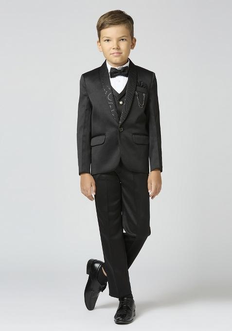 Black Embroidered Poly Cotton Suit Set For Boy — view on Indya