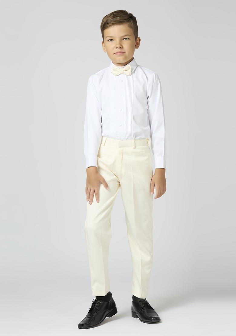 Cream Embroidered Poly Cotton Suit Set For Boy