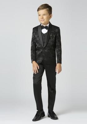 Black Textured Poly Cotton Suit Set For Boy