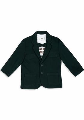 Bottle Green Printed Lycra Nehru Jacket Set For Boy