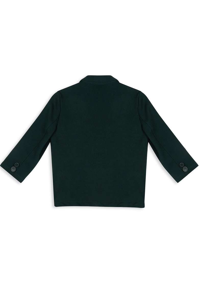 Bottle Green Printed Lycra Nehru Jacket Set For Boy - Indya