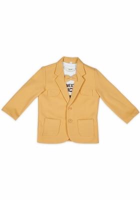 Ocher Yellow Printed Lycra Nehru Jacket Set For Boy