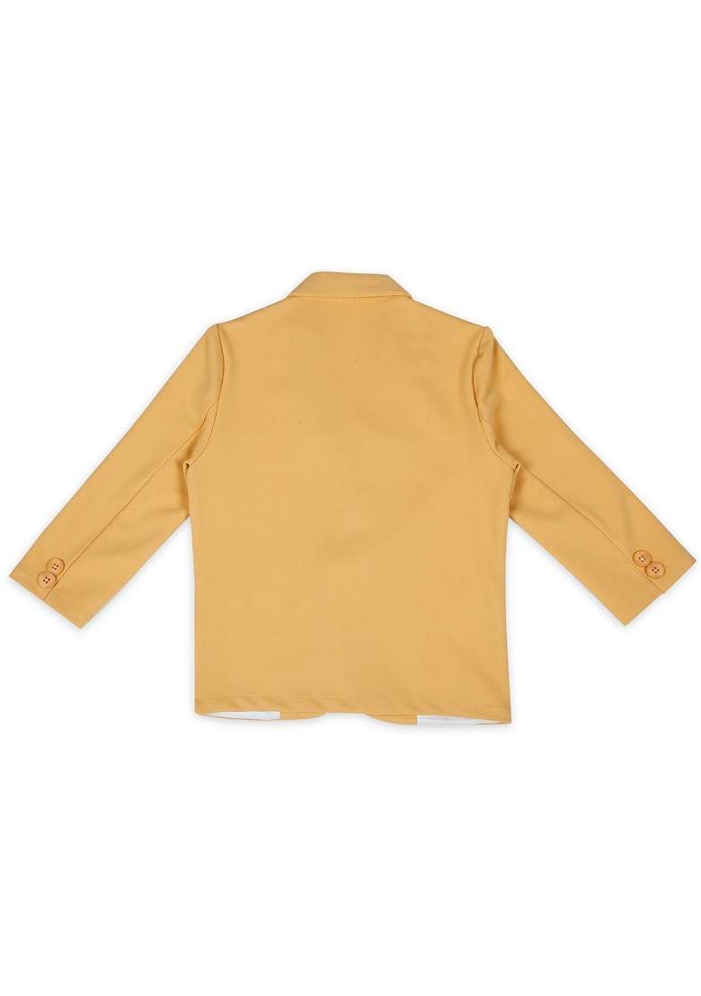 Ocher Yellow Printed Lycra Nehru Jacket Set For Boy - Indya