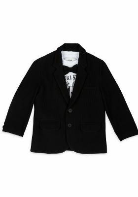 Black Printed Lycra Nehru Jacket Set For Boy