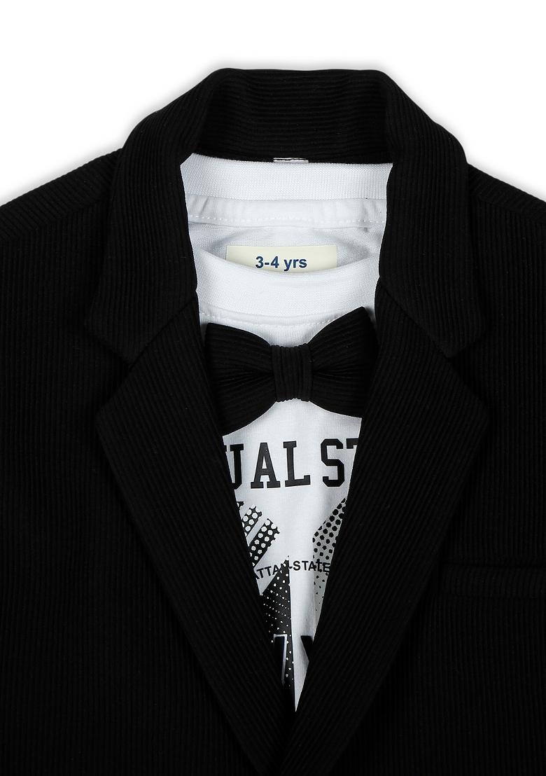 Black Printed Lycra Nehru Jacket Set For Boy