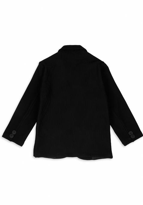 Black Printed Lycra Nehru Jacket Set For Boy