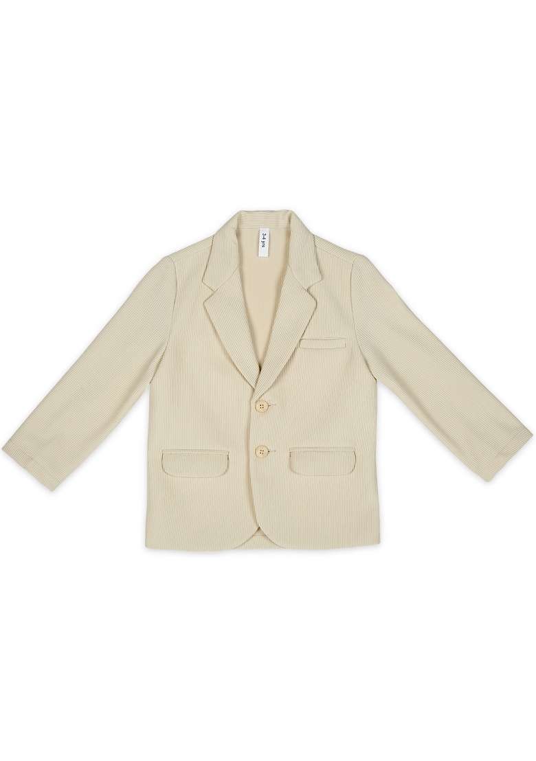 Cream Printed Lycra Nehru Jacket Set For Boy - Indya