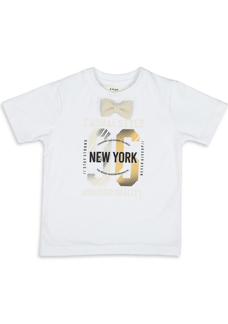 Cream Printed Lycra Nehru Jacket Set For Boy