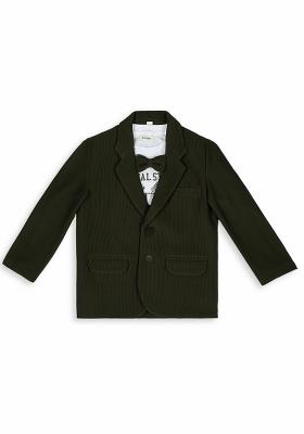 Olive Green Printed Lycra Nehru Jacket Set For Boy