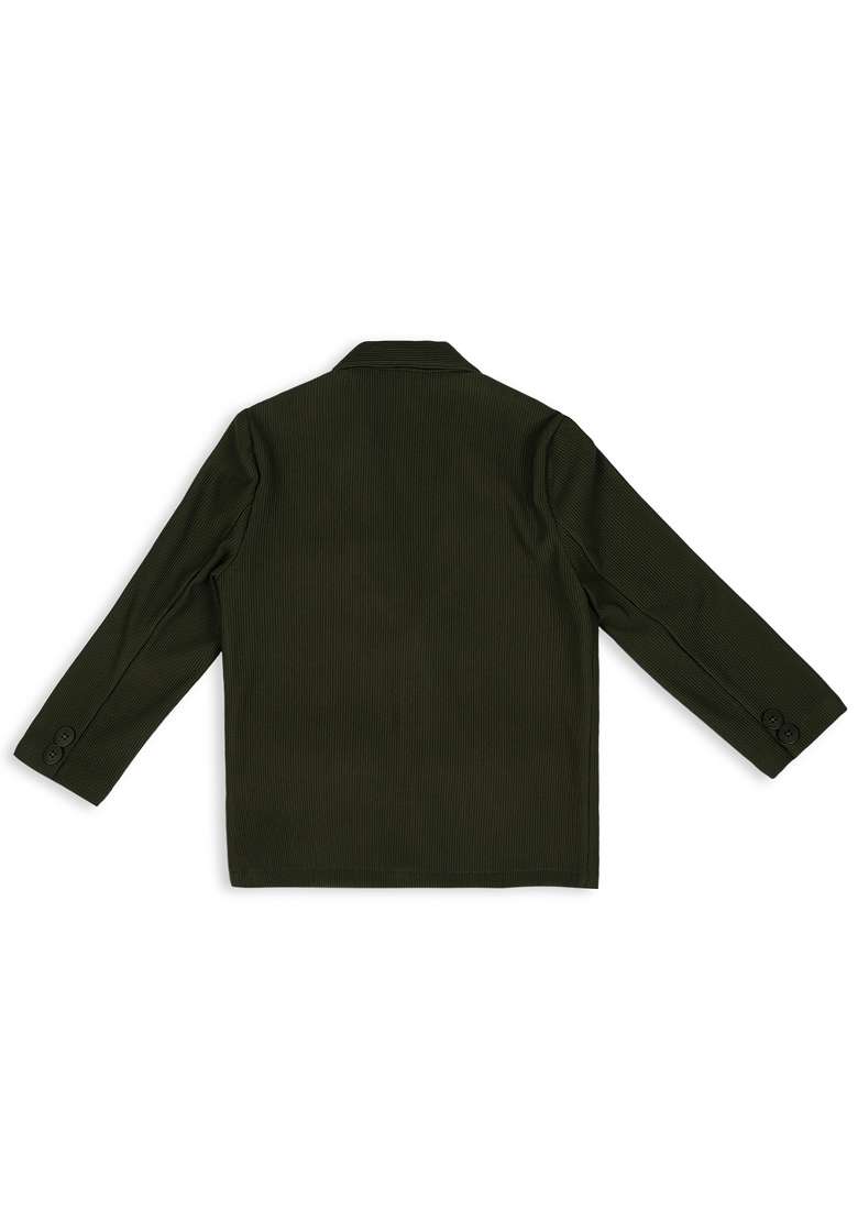 Olive Green Printed Lycra Nehru Jacket Set For Boy - Indya