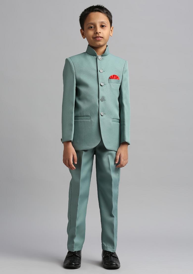 Green Solid Poly Cotton Kurta Set For Boy