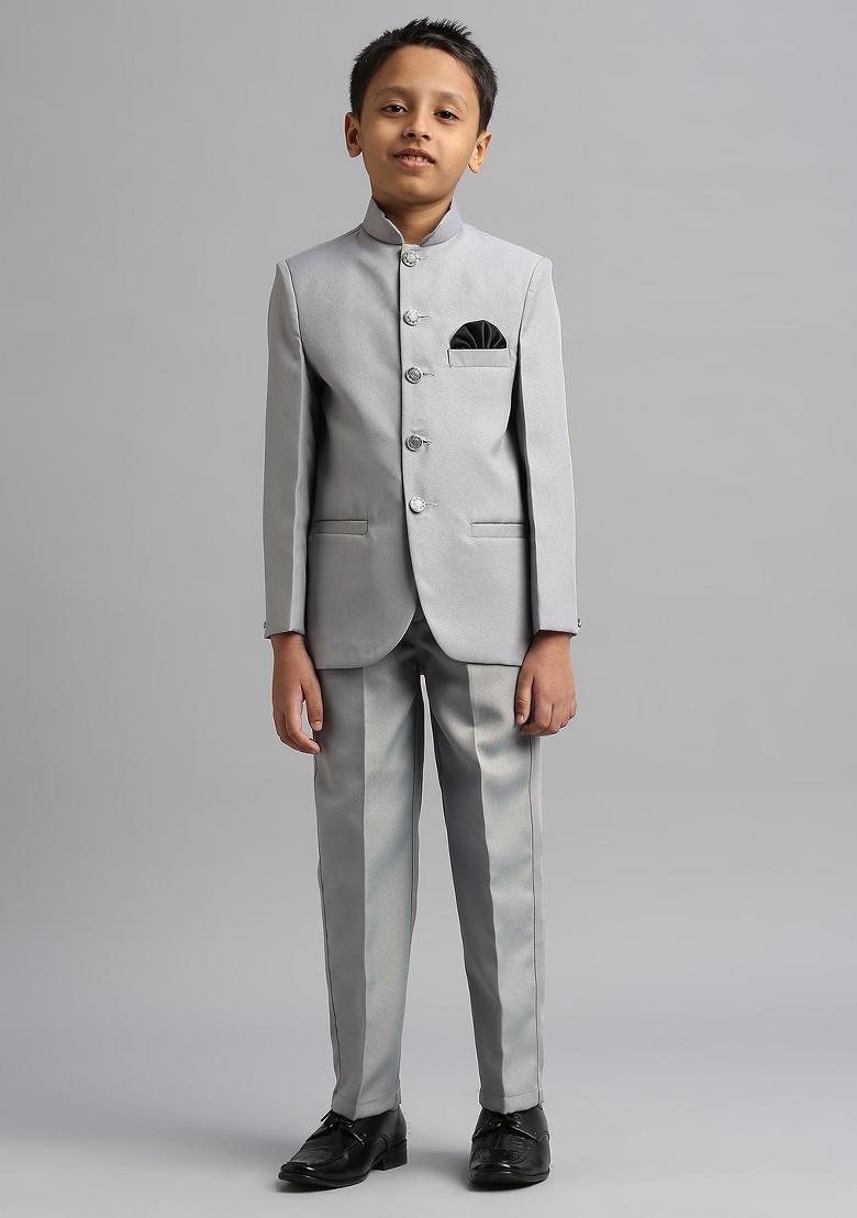 Grey Solid Poly Cotton Kurta Set For Boy