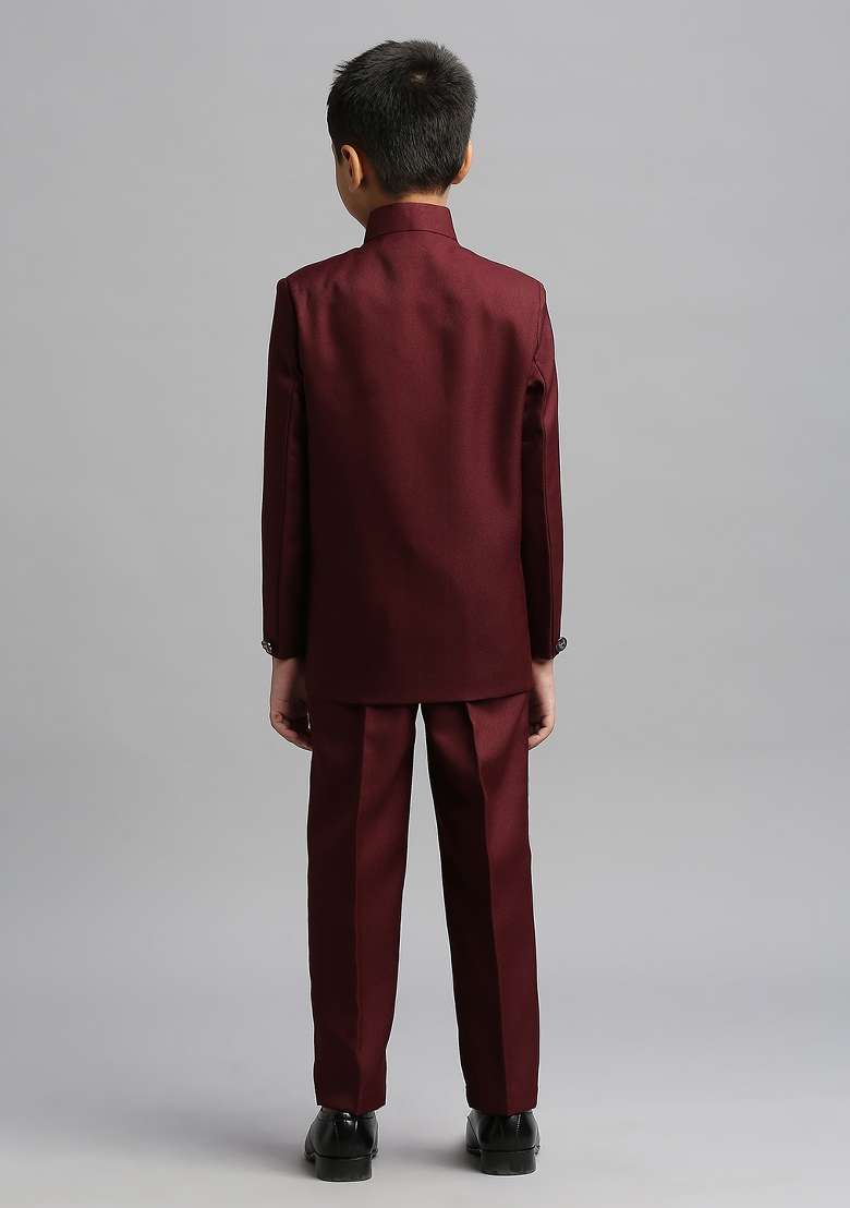 Maroon Solid Poly Cotton Kurta Set For Boy - Indya