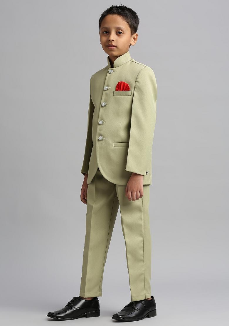 Pista Green Solid Poly Cotton Kurta Set For Boy
