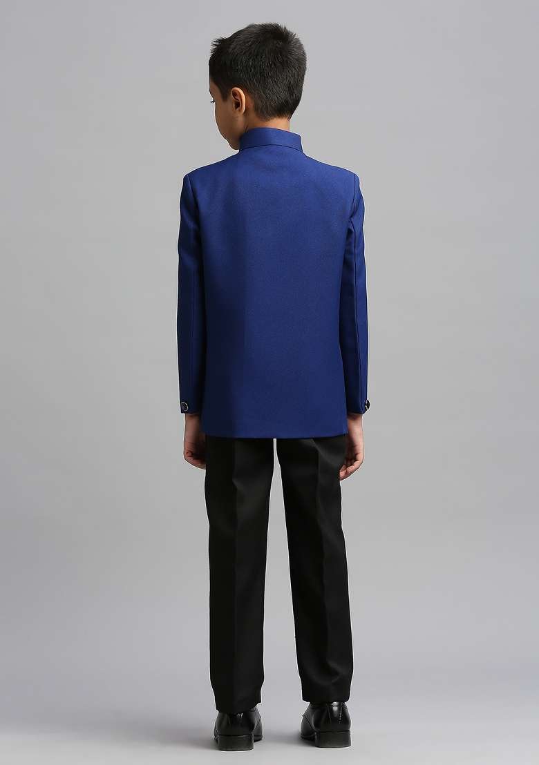 Royal Blue Solid Poly Cotton Kurta Set For Boy - Indya