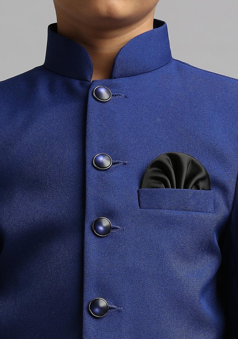 Royal Blue Solid Poly Cotton Kurta Set For Boy