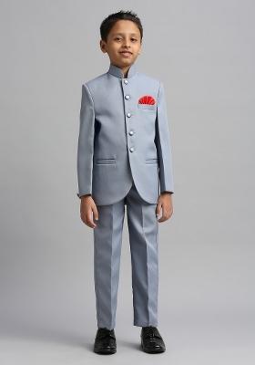 Sky Blue Solid Poly Cotton Kurta Set For Boy
