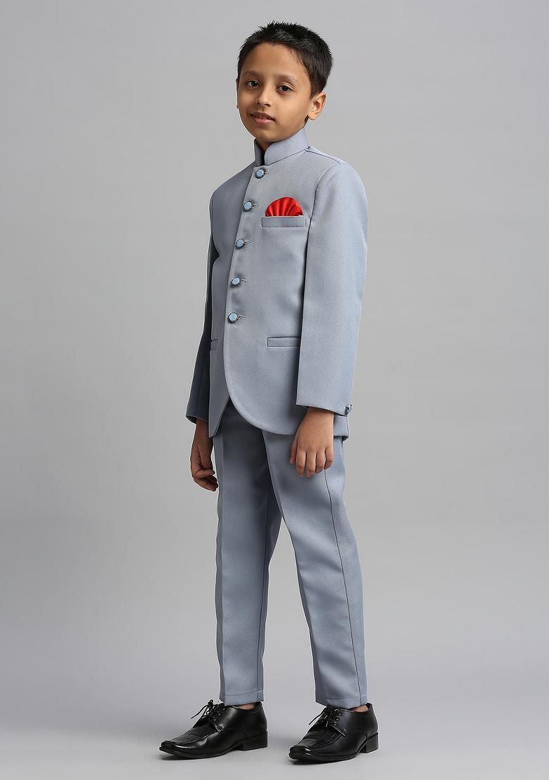 Sky Blue Solid Poly Cotton Kurta Set For Boy