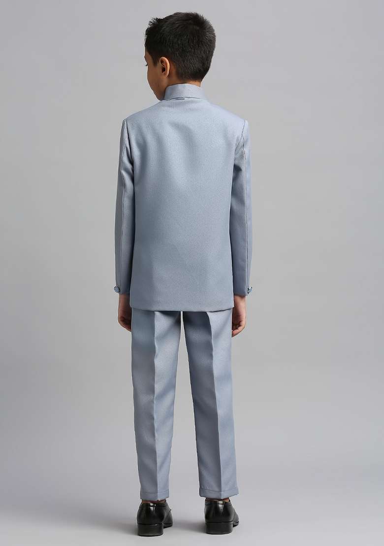 Sky Blue Solid Poly Cotton Kurta Set For Boy - Indya