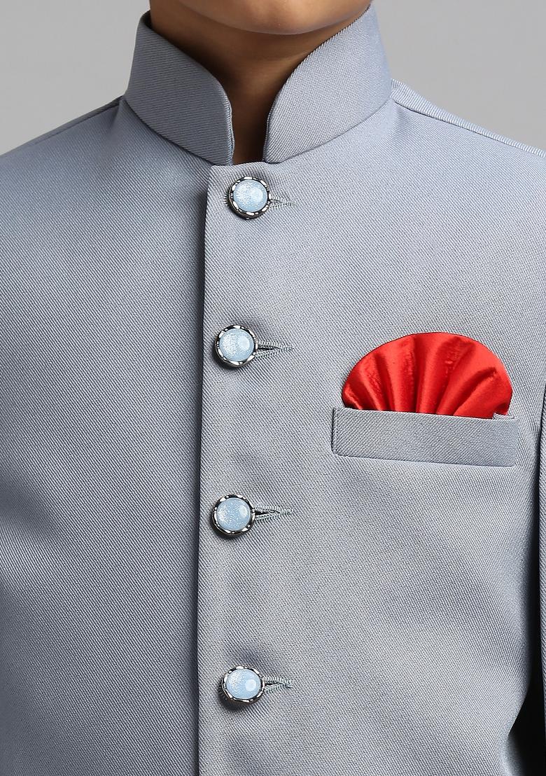 Sky Blue Solid Poly Cotton Kurta Set For Boy