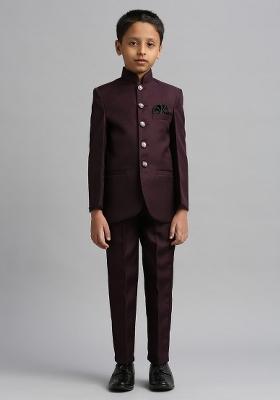 Wine Solid Poly Cotton Kurta Set For Boy