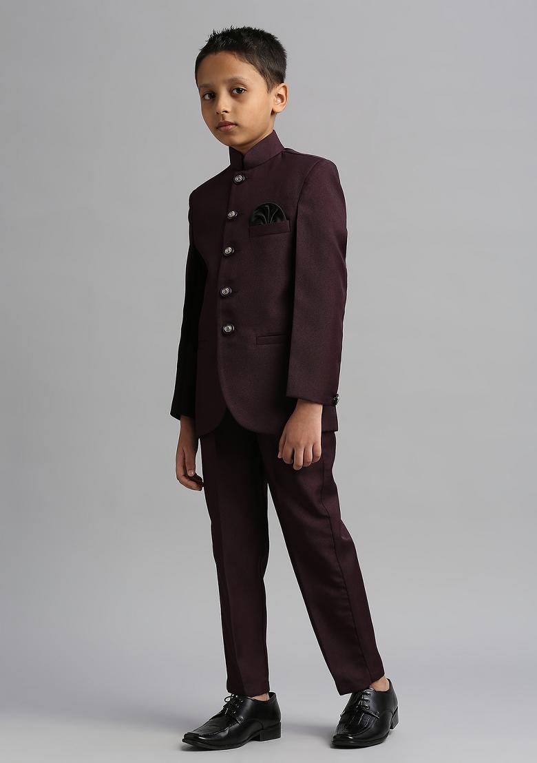 Wine Solid Poly Cotton Kurta Set For Boy