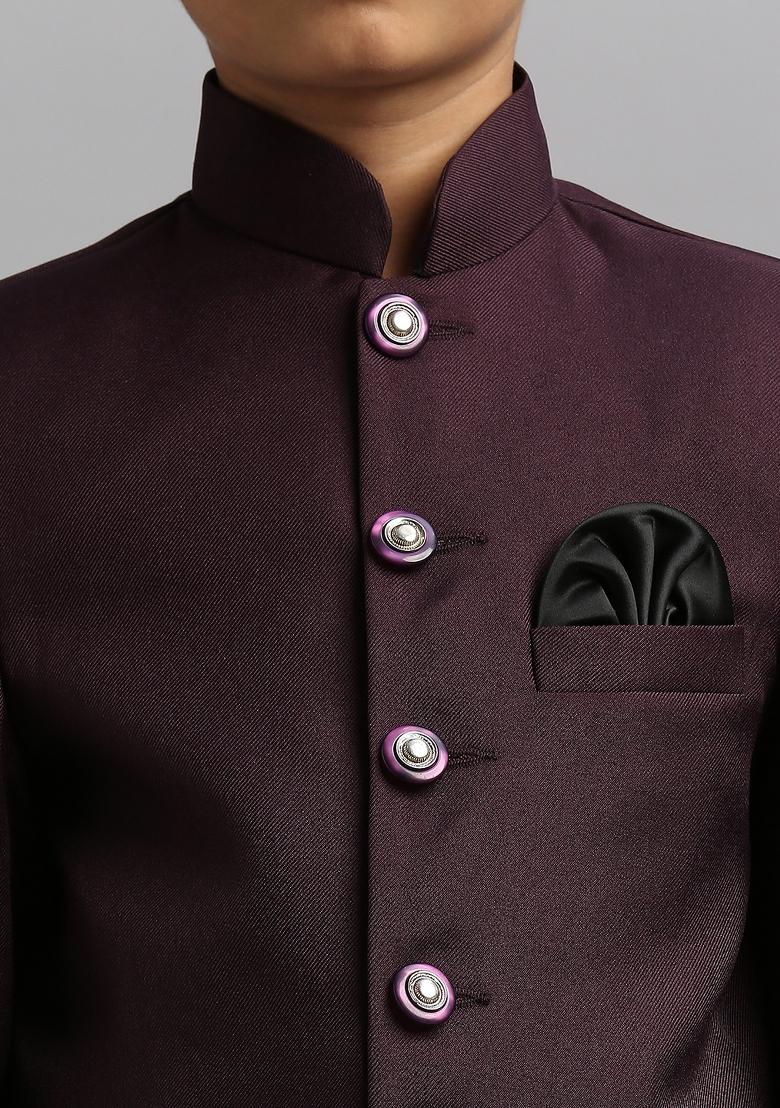 Wine Solid Poly Cotton Kurta Set For Boy