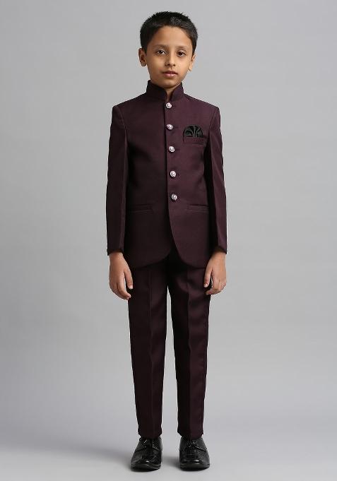 Wine Solid Poly Cotton Kurta Set For Boy