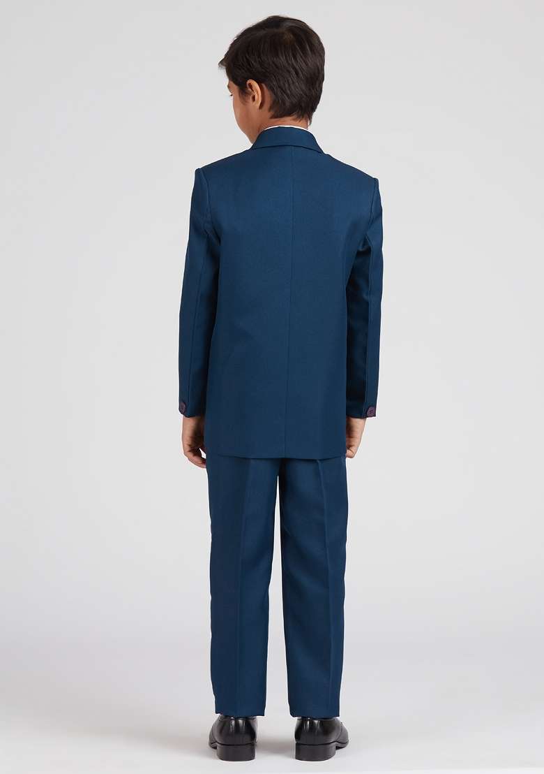 Teal Blue Solid Poly Cotton Suit Set For Boy - Indya