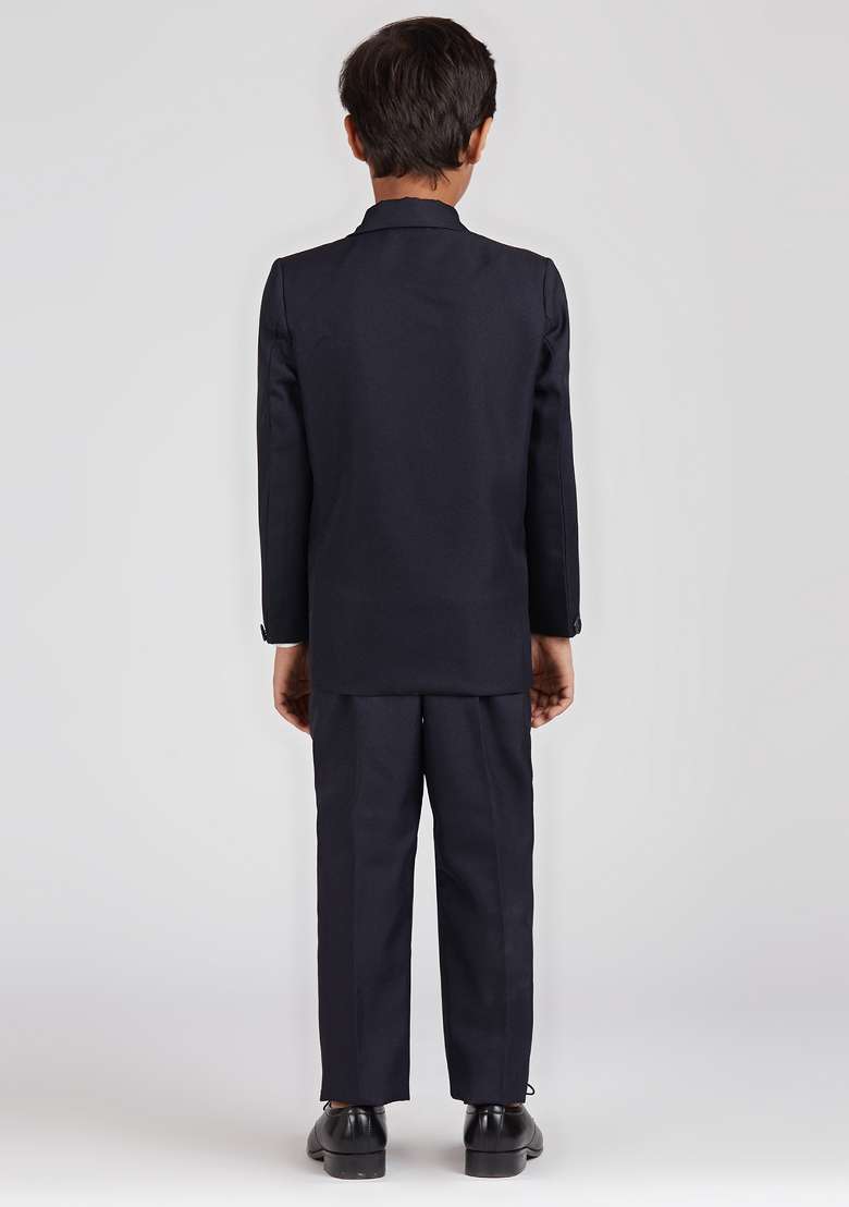Navy Blue Solid Poly Cotton Suit Set For Boy - Indya