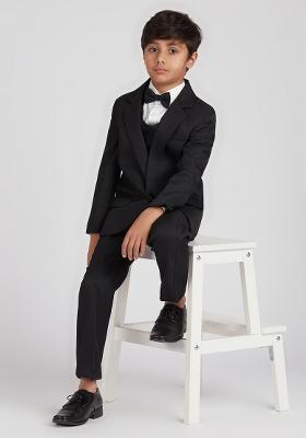 Black Solid Poly Cotton Suit Set For Boy