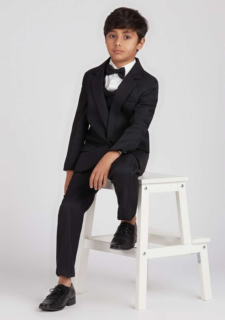 Black Solid Poly Cotton Suit Set For Boy - Indya