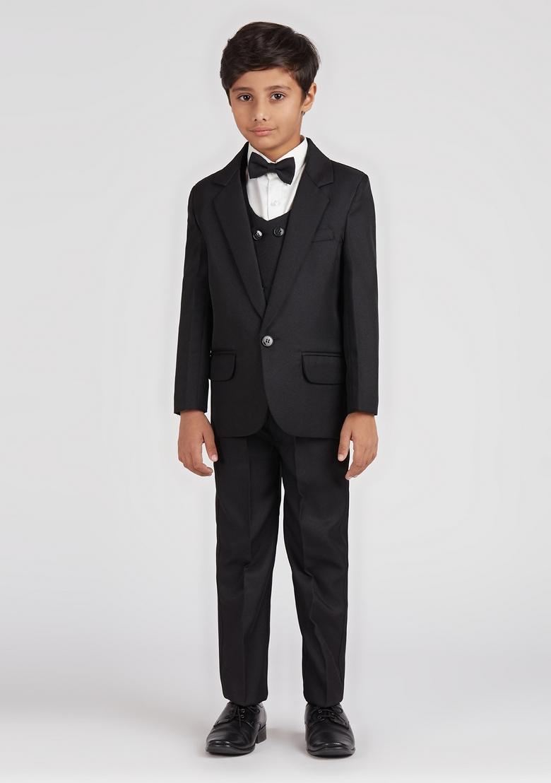 Black Solid Poly Cotton Suit Set For Boy