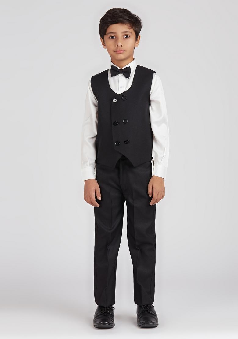 Black Solid Poly Cotton Suit Set For Boy