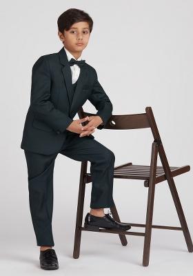 Bottle Green Solid Poly Cotton Suit Set For Boy