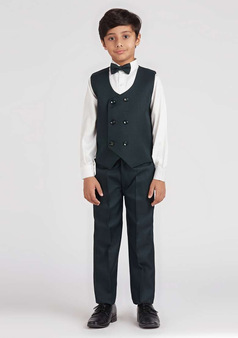 Bottle Green Solid Poly Cotton Suit Set For Boy - Indya