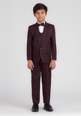 Wine Solid Poly Cotton Suit Set For Boy