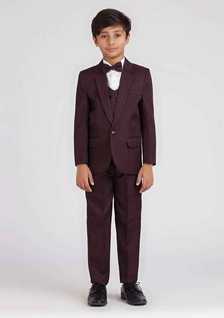 Wine Solid Poly Cotton Suit Set For Boy - Indya