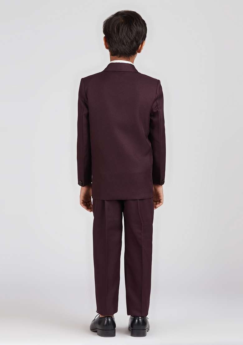 Wine Solid Poly Cotton Suit Set For Boy - Indya