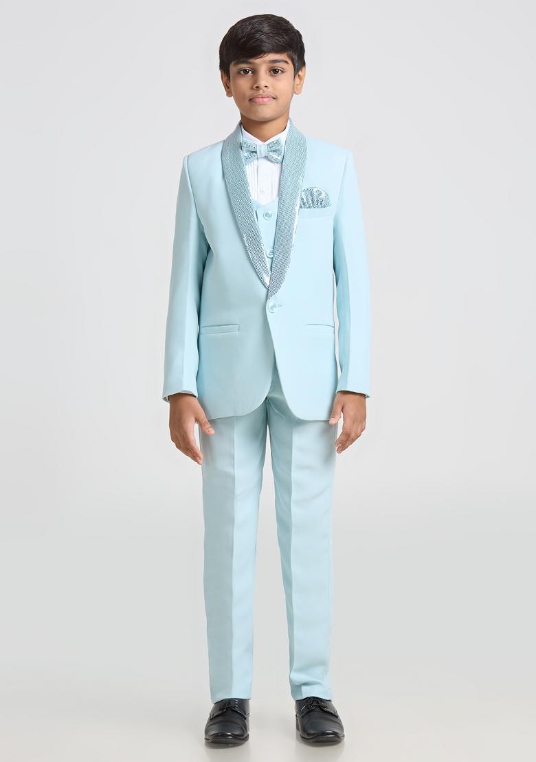 Sea Green Tikali Work Poly Cotton Suit Set For Boy