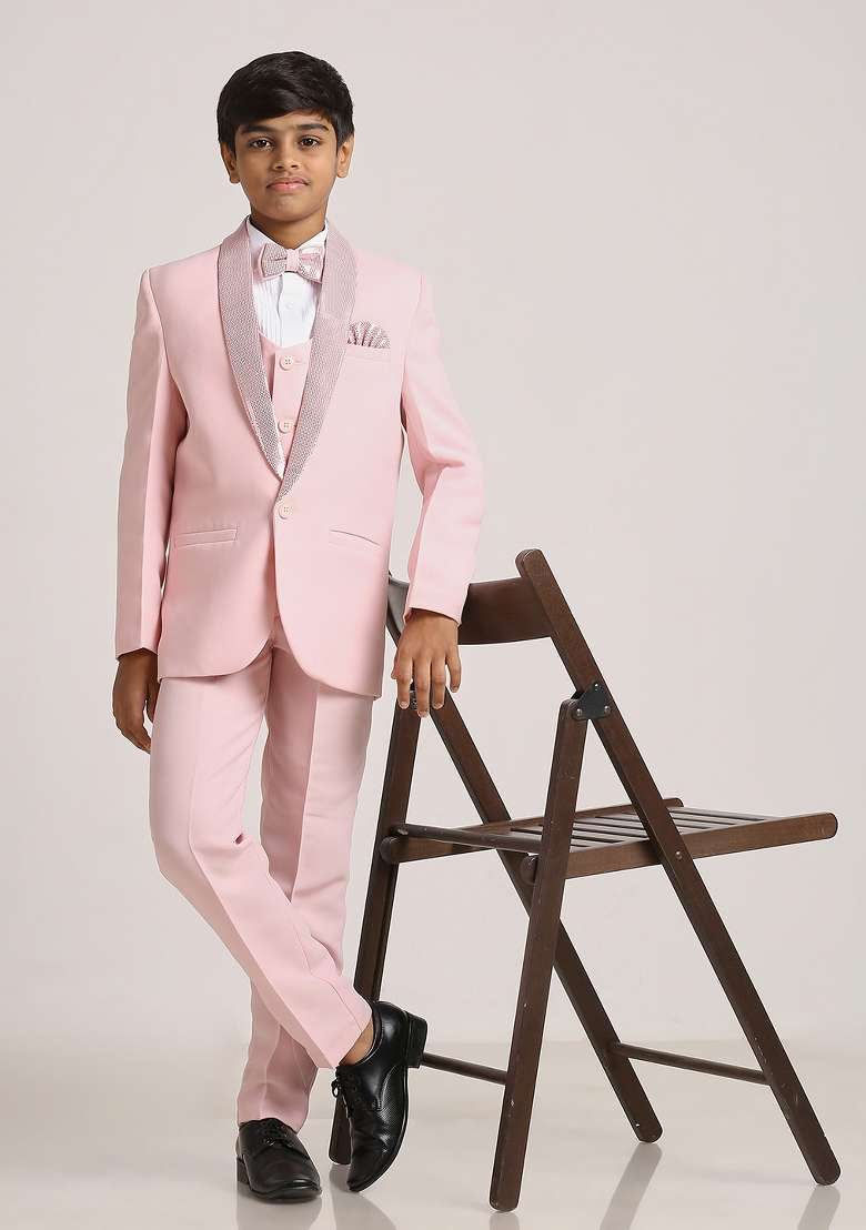 Pink Tikali Work Poly Cotton Suit Set For Boy - Indya