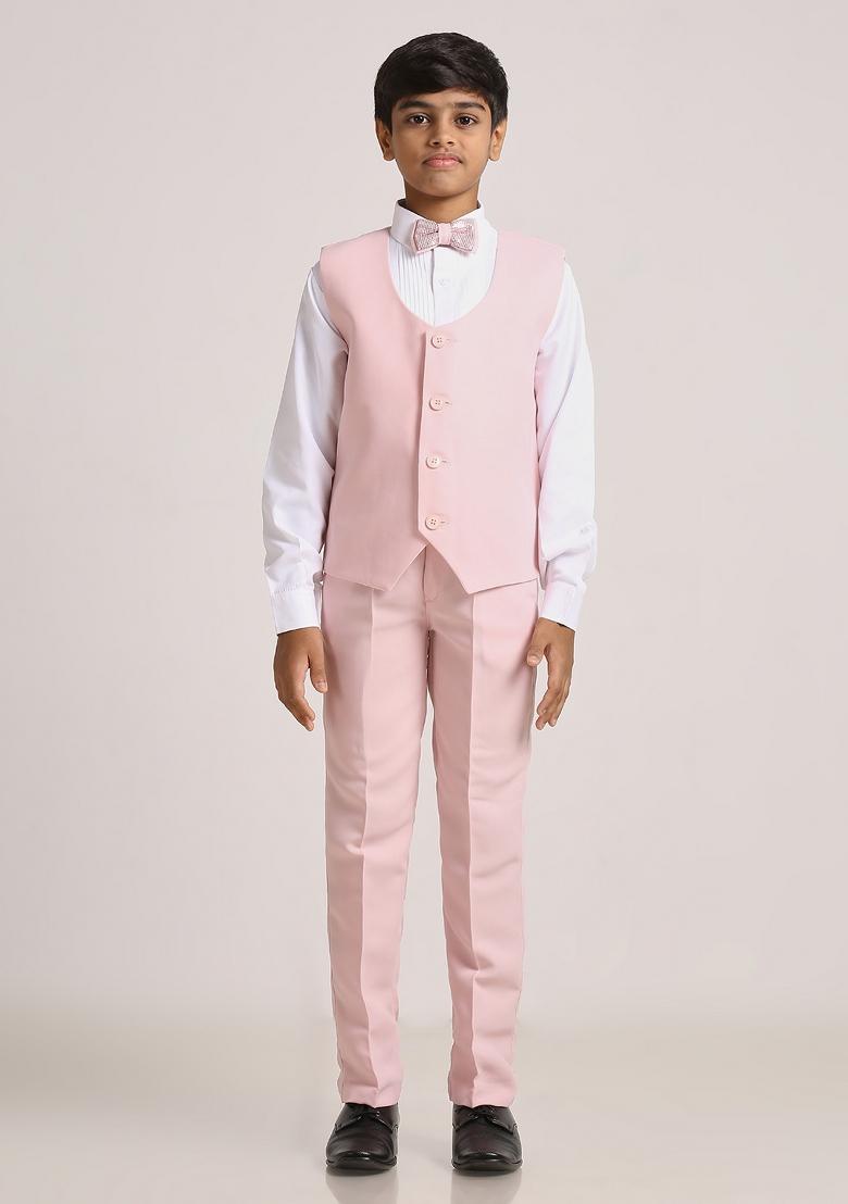 Pink Tikali Work Poly Cotton Suit Set For Boy