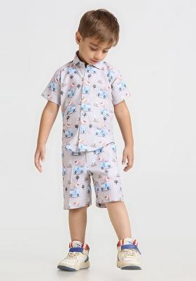 Beige Printed Lycra Kurta Set For Boy