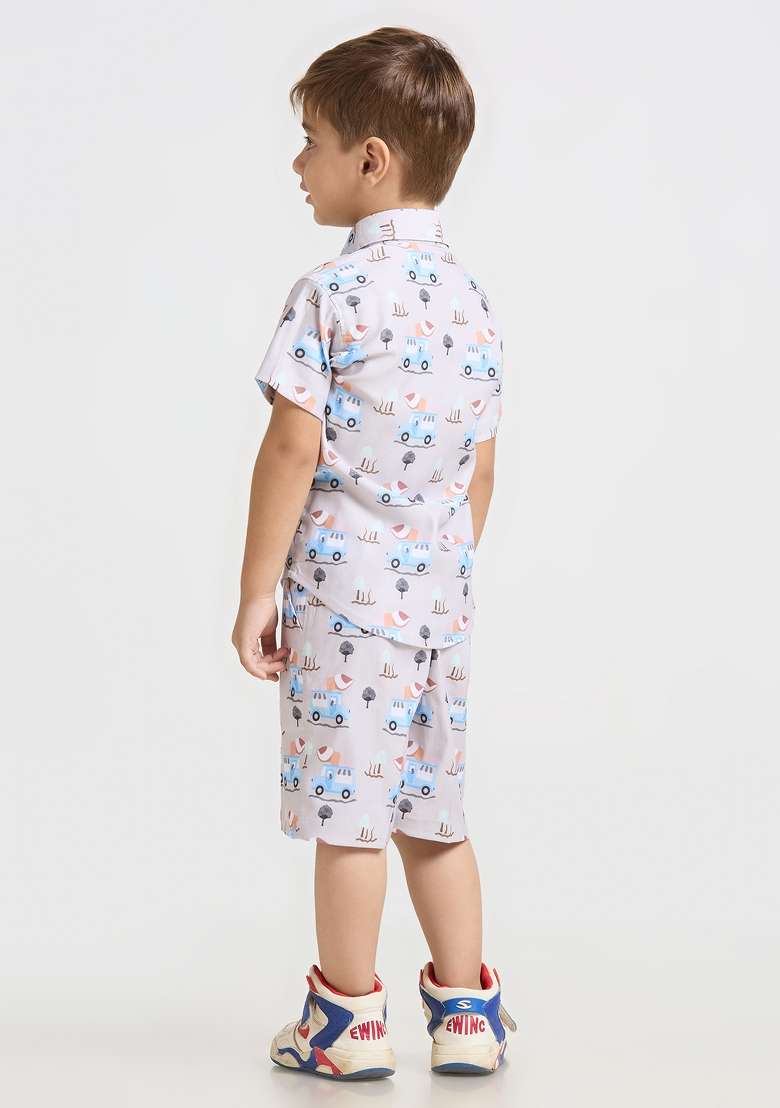 Beige Printed Lycra Kurta Set For Boy - Indya