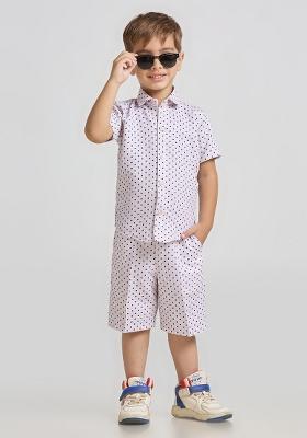 White Printed Lycra Kurta Set For Boy