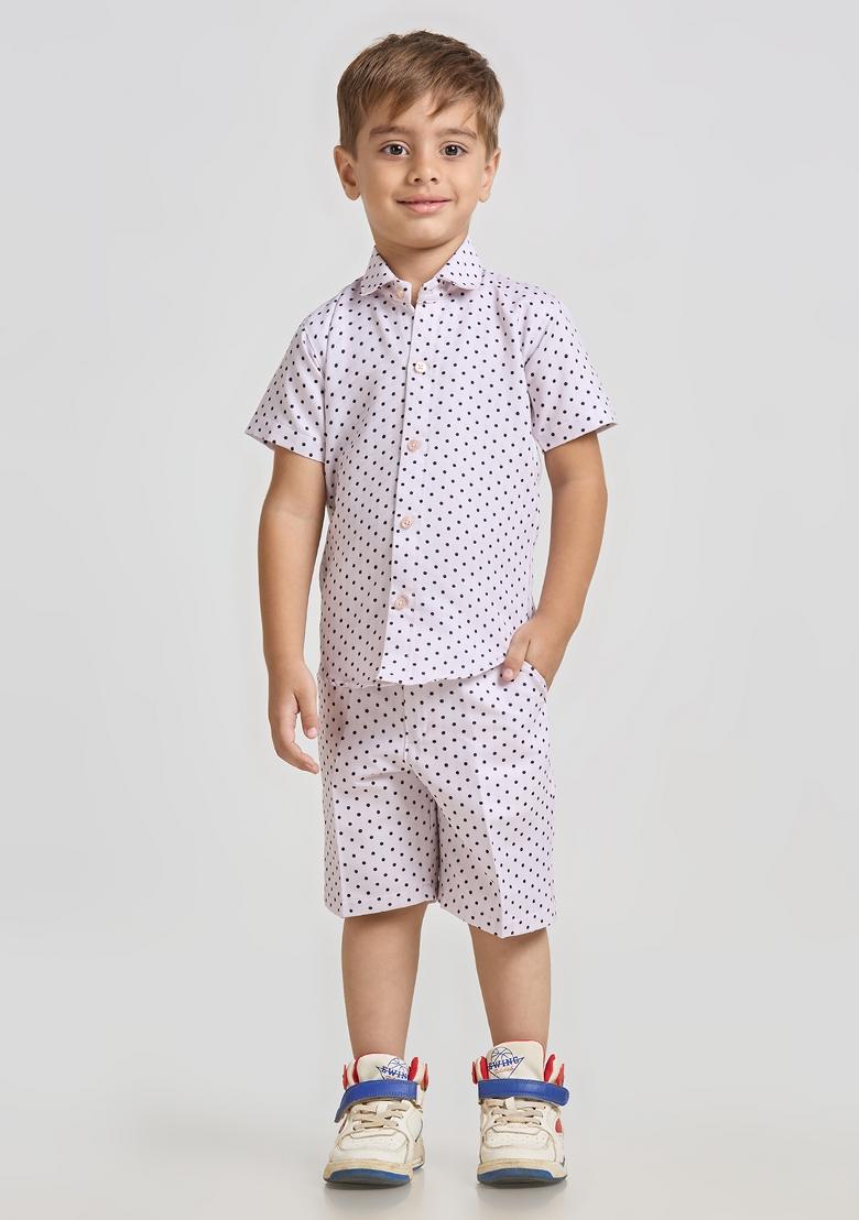 White Printed Lycra Kurta Set For Boy